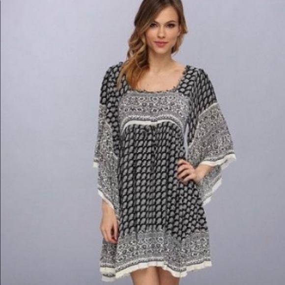 Free People Heart of Gold Dress L Black & white tunic dress bell sleeved Lined - Picture 3 of 12